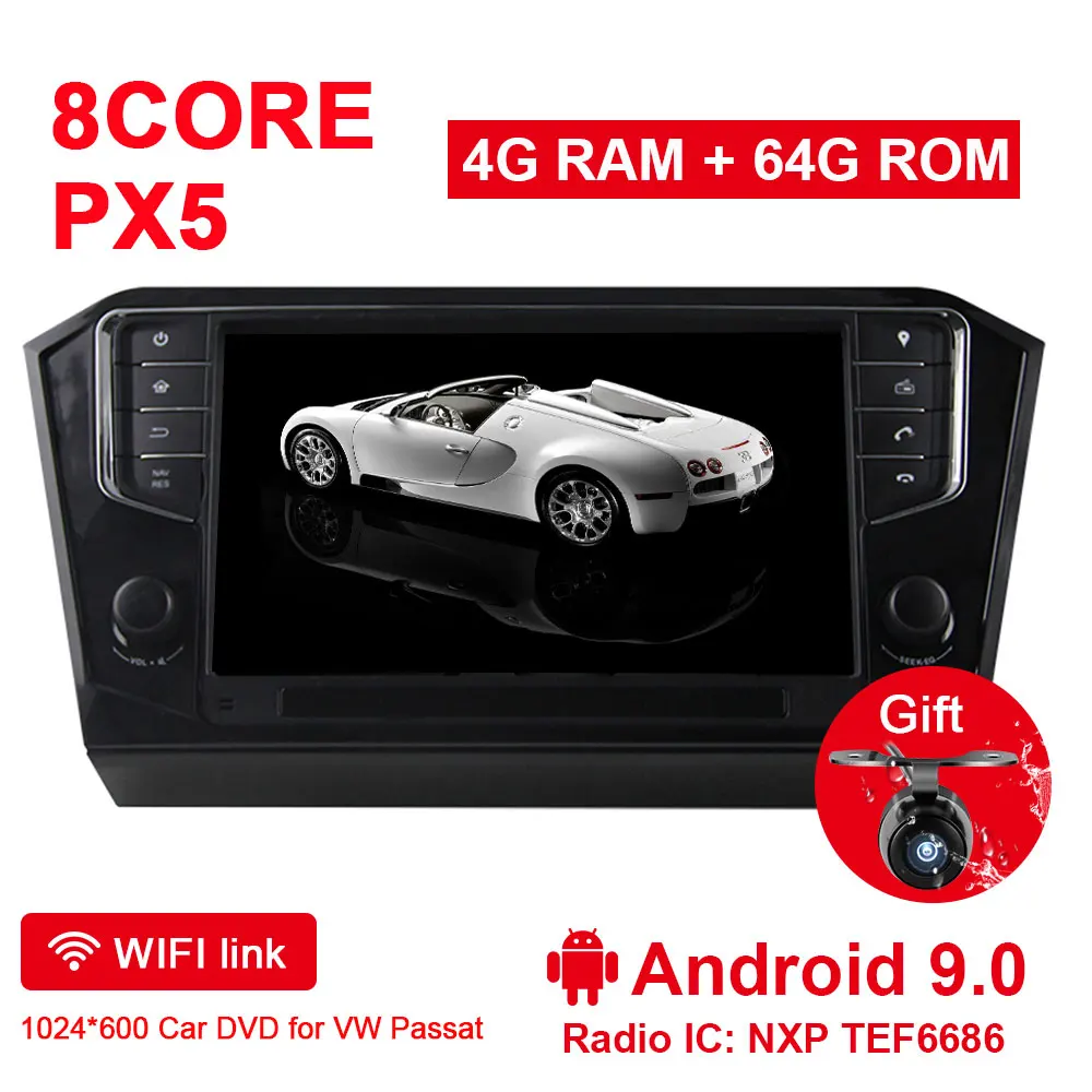 Android 9.0 4G 64G Eunavi 9 ''1din Android 9,0 1024*600 Hd Восьмиядерный автомобиль радио стерео для VW Passat B7 gps навигация 4G ram С canbus usb wifi - Цвет: Android 9.0 4G 64G