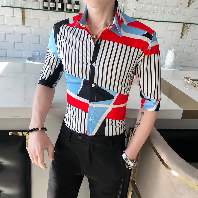 Fashion 2020 New Spring Summer Half Sleeve Shirt Men Streetwear All Match Slim Fit Men Striped Shirts Club Casual Blouse Men 3XL Fashion 2020 New Spring Summer Half Sleeve Shirt Men Streetwear All Match Slim Fit Men Striped Shirts Club Casual Blouse Men 3XL