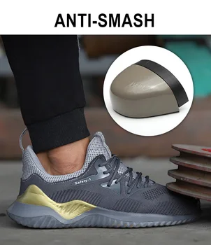 

New Breathable Mesh Safety Shoes Safety Boots Men Steel Toe Work Shoes Sneakers Anti-Smashing Puncture-Proof Work Sneakers