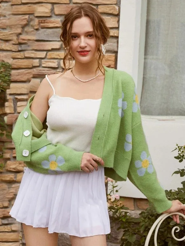 

Женский трикотажный кардиган с цветочным принтом, повседневный Универсальный свитер большого размера с V-образным вырезом, модель 2021 года