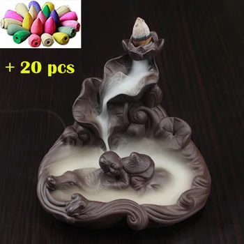 

Kinds of Backflow Incense Burners + 20 pcs Incenses Cones Censer Teahouse PetsOrnaments Home Decor Xmas Gift Good quality
