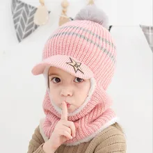Детская шапка, шарф, новая теплая шерстяная шапка с бархатными помпонами зимняя шапка для детей от 2 до 5 лет, для мальчиков и девочек