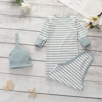

Newborn Baby Cotton Casual Sleeping Bags 2Pcs Set Swaddle Wrap Long Sleeve Striped Blanket Swaddling Blanket Hats Outfits Set