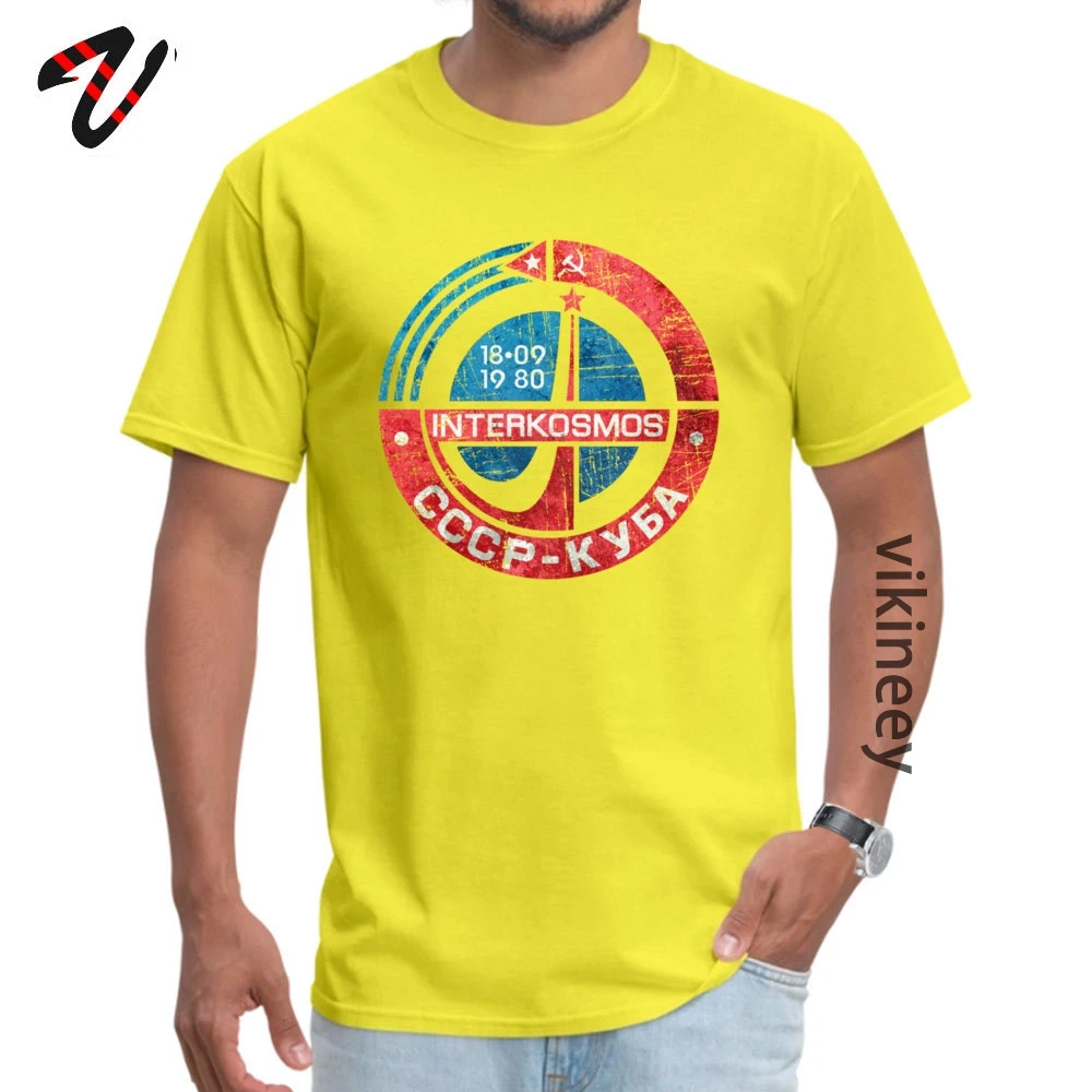 Europe Short Sleeve Tops &amp;amp; Tees Lovers Day Cheap Round Collar Cotton Tops Tees Men&amp;#39;s T Shirts Interkosmos_CCCP_Cuba_V Interkosmos_CCCP_Cuba_V01 yellow