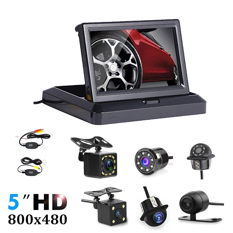 Складной автомобильный монитор HD 800*480 с TFT ЖК-экраном 5 дюймов для парковки задним