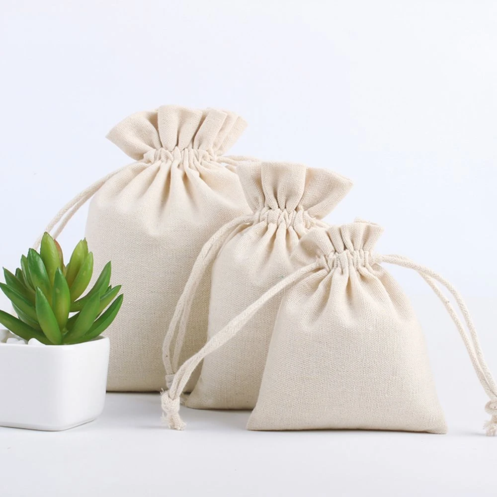 Lovely Drawstring Storage Cotton Linen Square Bag Gift Organizer Home Supplies Z