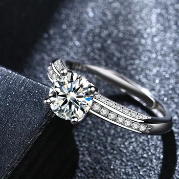 

Churui 925 pure silver mosang diamond ring girl 1g four claw mouth imitation stone for girlfriend d34