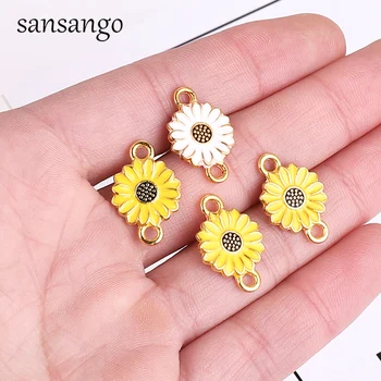 

10pcs White Yellow Enamel Flower Charm Connection Gold Color Alloy Beads Jewelry Finding Making Necklace Bracelet Jewelry