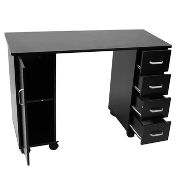 

【US Warehouse】Double-Sided MDF 1 Door Left 4 Pumps Manicure Table With Nylon Wheels Hand Pillow Black Drop Shipping USA