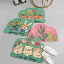 

Cartoon Flower and Cat Sand Scraping Door Entrance Mat Hallway Bath Non-slip Rug Dust Removal Carpet Wire Loop Footpad Doormat