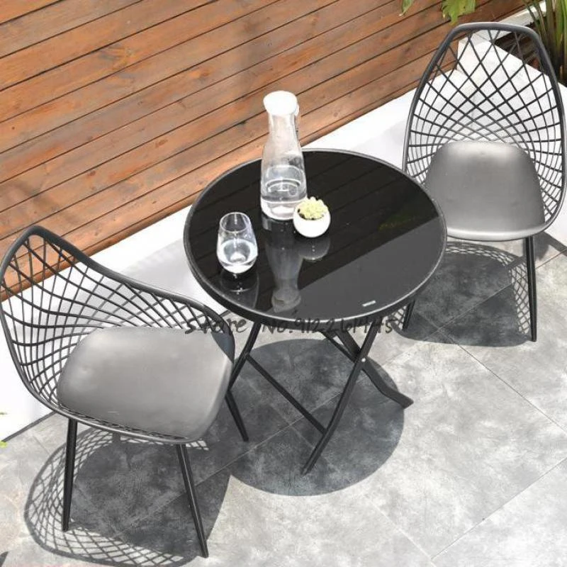 Mesa y silla pequeña para balcón, mesa y dos sillas, mesa de café al aire libre, ocio al aire libre, sencilla y moderna, silla de ratán para terraza| Sillas de - AliExpress