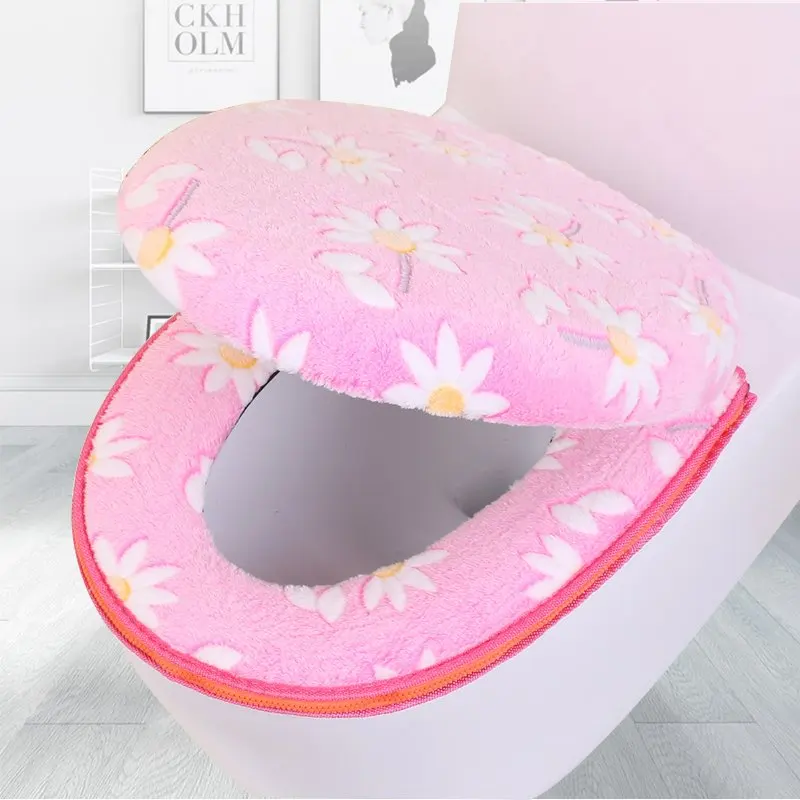 D Pink 2pcs Коврик для унитаза с рисунком панды, набор на молнии, чехлы для сиденья унитаза, мягкий теплый коралловый бархатный коврик для ванной комнаты, универсальные чехлы для сиденья унитаза - Цвет: D Pink 2pcs