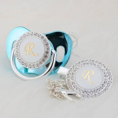 MIYOCAR инициал из серебра R Элегантный bling соска и пустышка зажим BPA бесплатно пустышка bling идеальный подарок SGS пройти LR-1 - Цвет: LR-10-1  0-6M