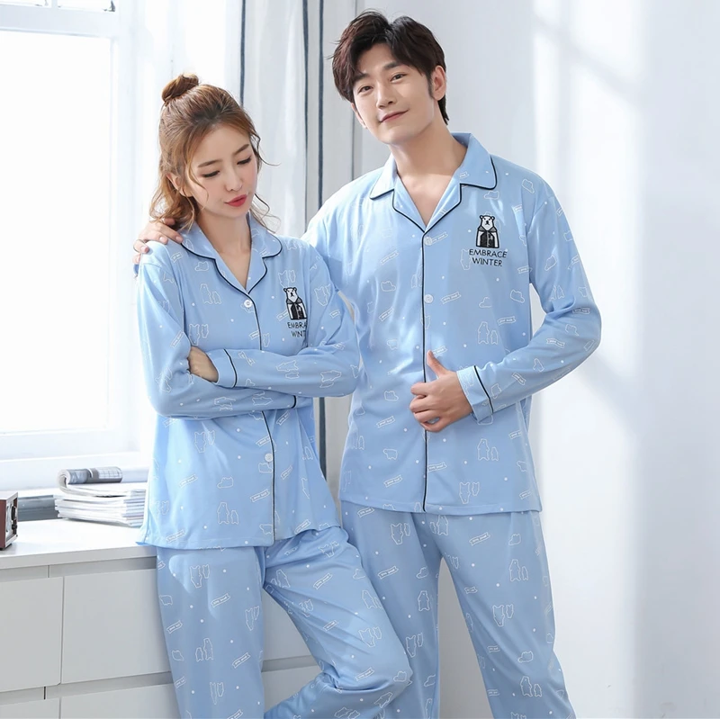 

Couples 100% cotton Pajamas Sets for Women 2020 Autumn Winter Long Sleeve Cartoon Pyjama Men Loungewear Pijama Homewear Clothing