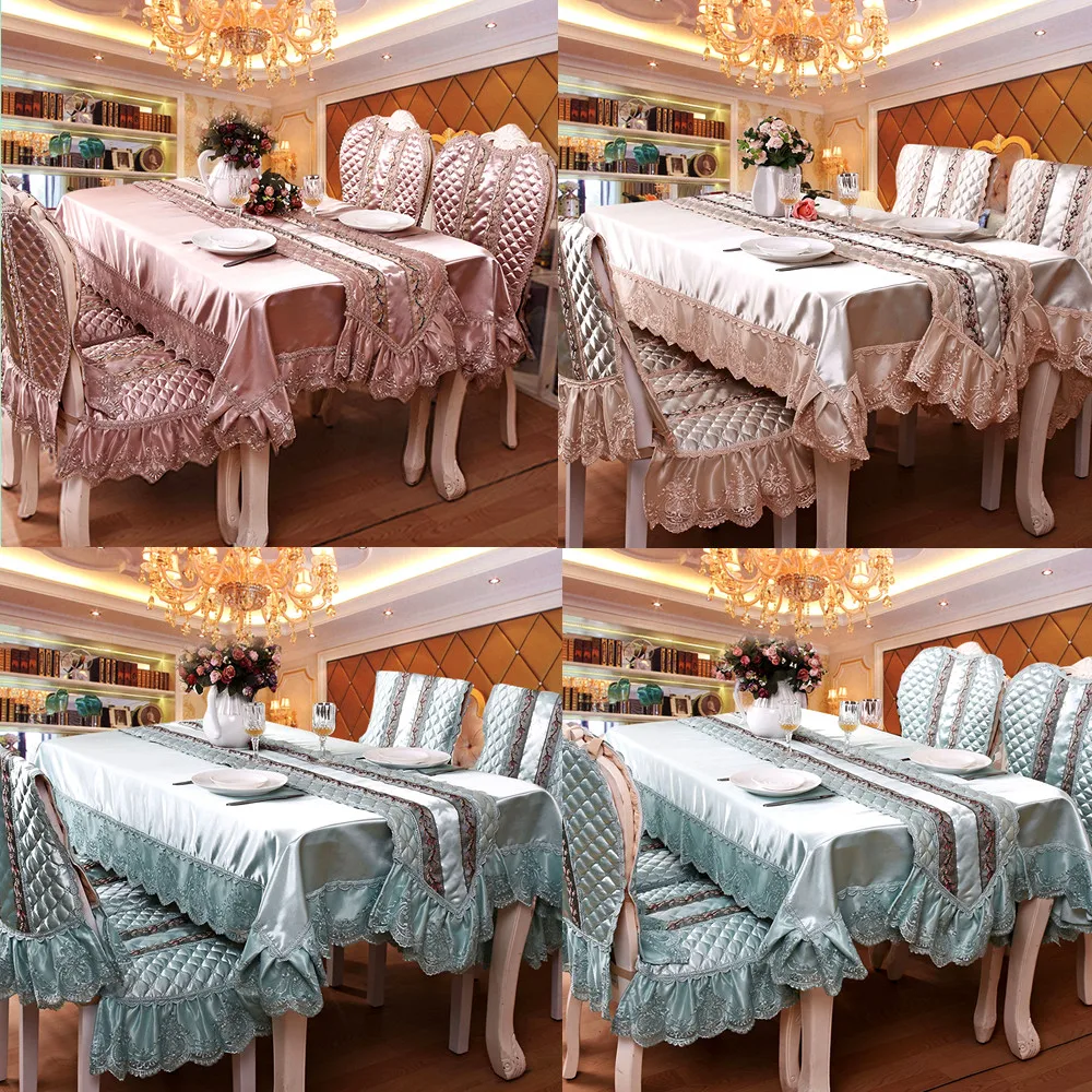 

Luxury Solid Color Lace Tablecloth Chair Cover Table Flag Exquisite Relief Embroidery Rectangle Table Cover European Table Cloth