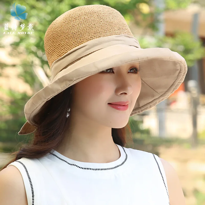 

Joint Straw Hat Women's Sun-resistant Hat Summer Outing Beach Hat Korean-style Fashion Sun Hat Seaside Cloth Cap Foldable
