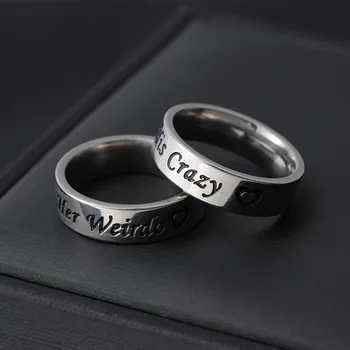 

12Pcs/lot Simple Titanium Steel His Crazy Her Weirdo Stainless Steel Couple Rings Engagement Gift