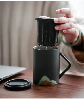 

Glaze Color Change Creative Cup Black Pottery New Chinese Ceramic Filter Office Water Mugs Three Piece Tea Cup
