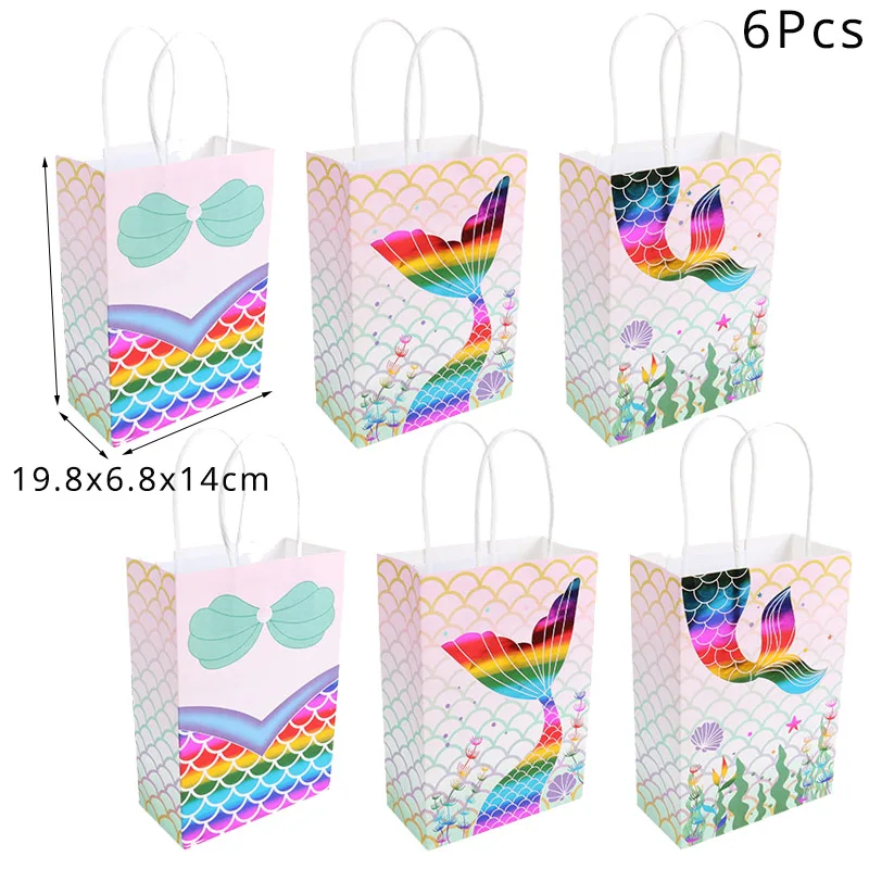 6pcs gift bags Вечерние принадлежности в стиле Русалочки, украшение в виде Русалочки, украшения для дня рождения, Детские вечерние украшения на день рождения - Цвет: 6pcs gift bags