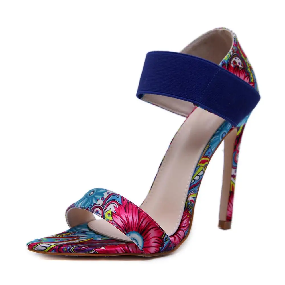 NIUFUNI Plus Size 35-42 Pointed Toe Peacock Pattern Women's Sandals Stiletto High Heels Party Women's Shoes Sandales Femmes 2019