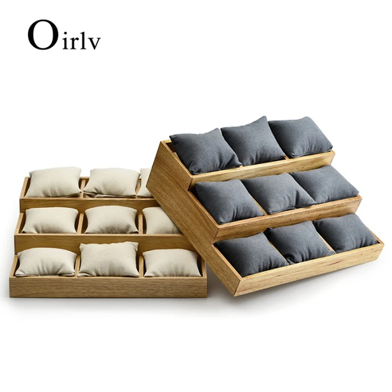 Oirlv Solid Wood 2Pc Bracelet Bangle Display Stand Watch Holder with Microfiber 3 layers Jewelry Tray Organizer Showcase | Украшения и
