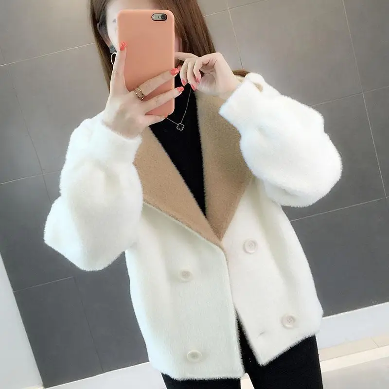 

Warm Fur Long Sleeve Faux Mink Fur Coat Winter Short Hair Faux Fur Coat Solid Color Ladies Outerwear casual coat female