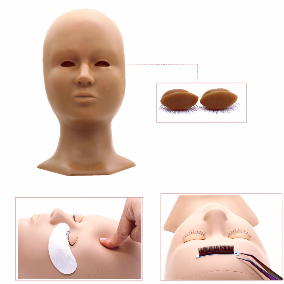 

Soft Grafted Training Mannequin Head Silicone Removable Eyelids Model Professional Practice Eyelash Extensions Makeup Tools