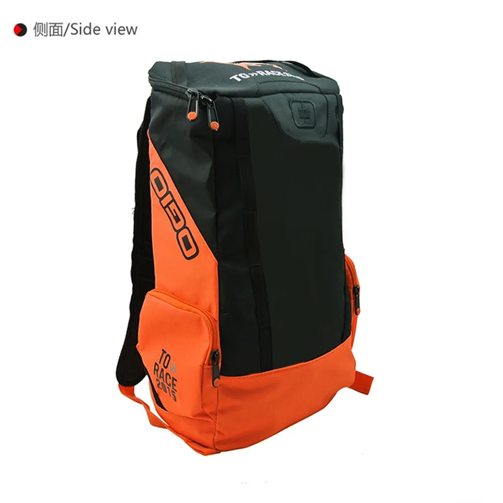 black and orange backpack