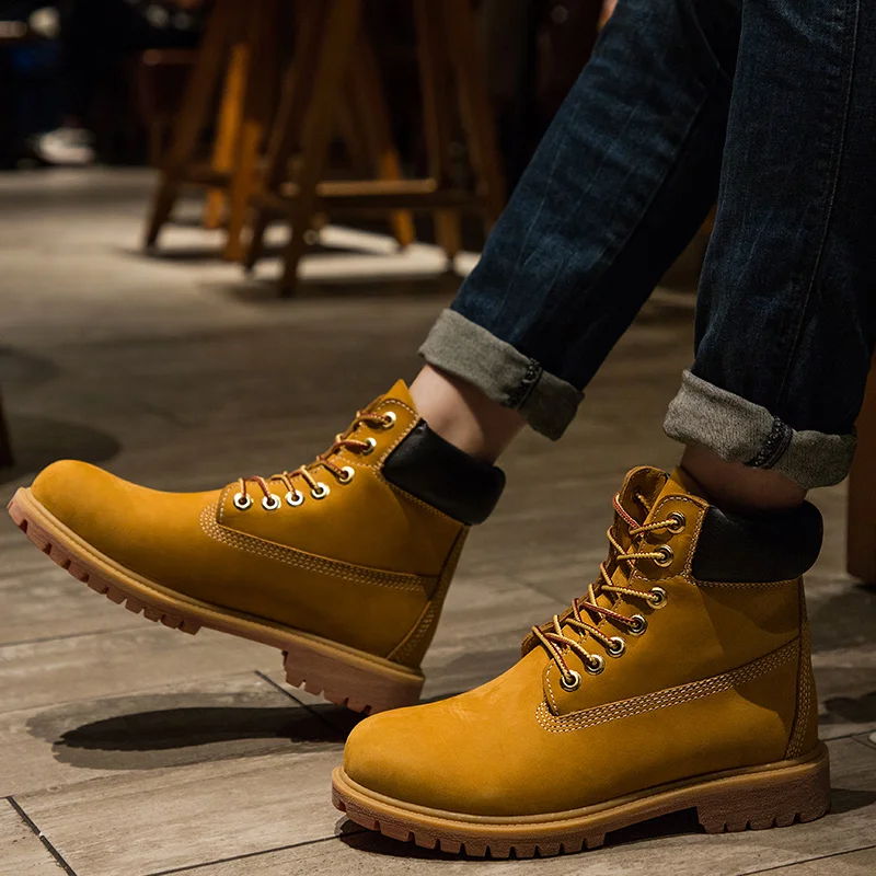 

The first layer of leather couples high to help rhubarb boots autumn and winter non-slip waterproof cotton shoes men's thickenin