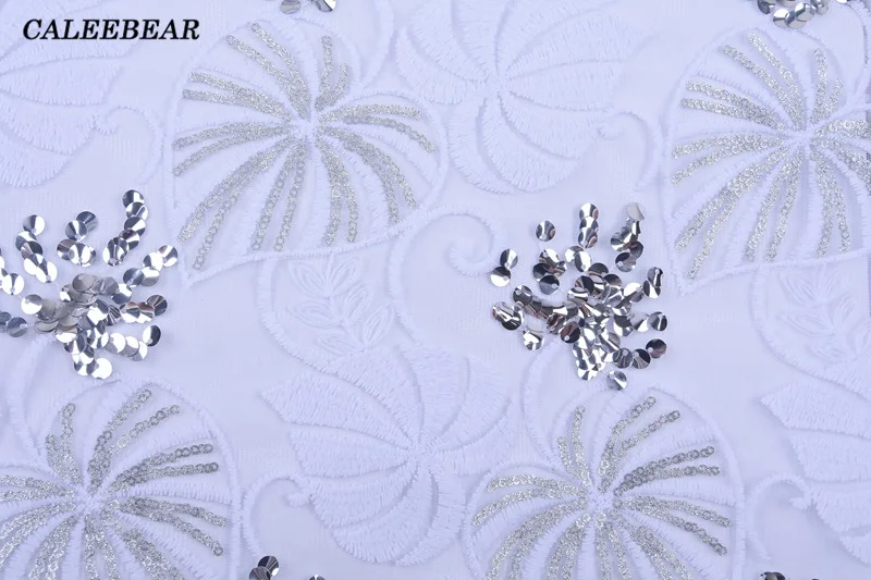Description Picture 4 of itemLatest Pure White African Sequin Lace Fabric Embroidery French Mesh Lace Fabric With Sequins Nigerian Tulle Lace For Party S2041
