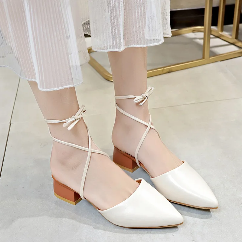 

2019 Summer New Style Korean-style Semi-high Heeled WOMEN'S Shoes Pointed-Toe A- line with Closed-toe after Empty Thick with Hig