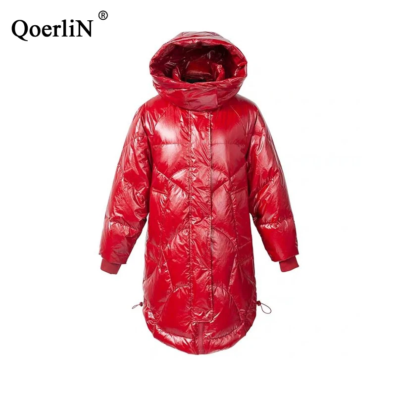 QoerliN/зима, Яркий пластиковый стиль, новая мода, женский корейский пуховик, хлопок, женские толстовки с длинными рукавами, верхняя одежда для женщин
