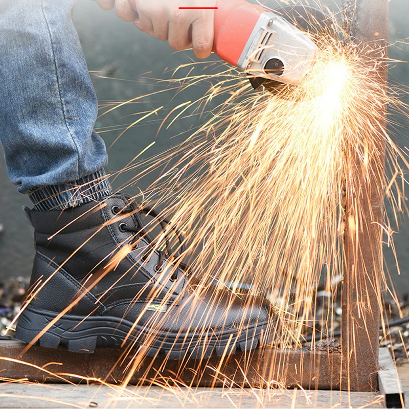 Zapatos de seguridad de cuero para hombre, botas de trabajo a prueba de perforaciones, zapatos de punta de acero, zapatos industriales de seguridad, botas de invierno indestructibles - Imagen 4