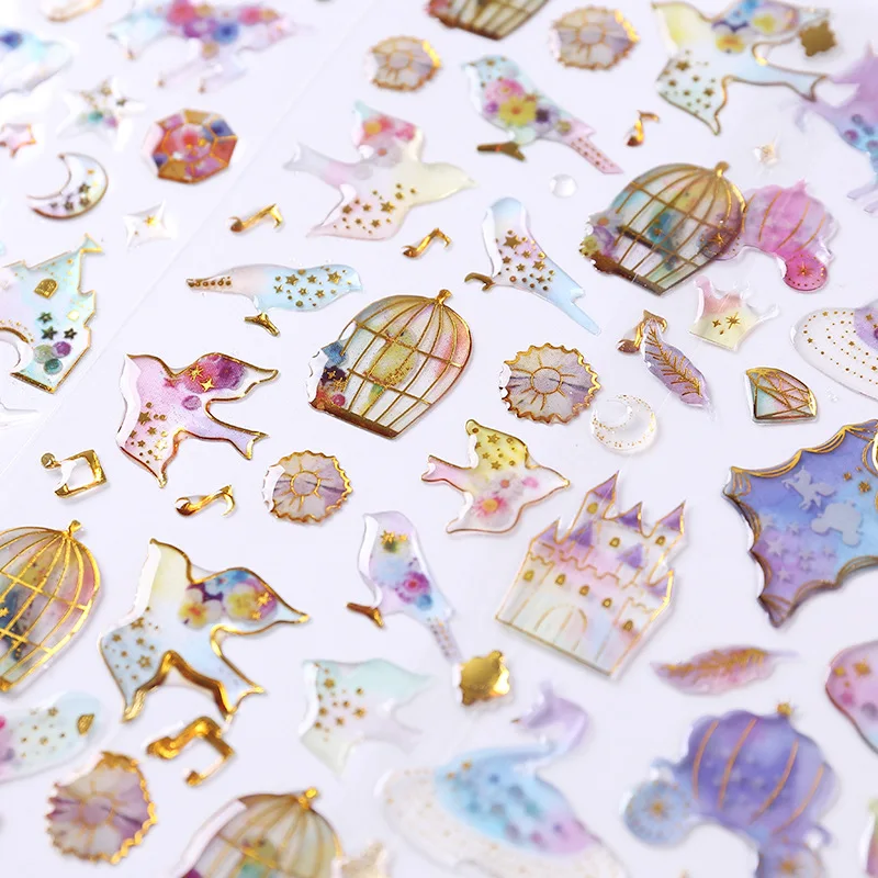 0818 Hipster Cute Stereo PDA Machine Decoration Crystal Adhesive Paper Transparent Waterproof Bronze Label PDA Material