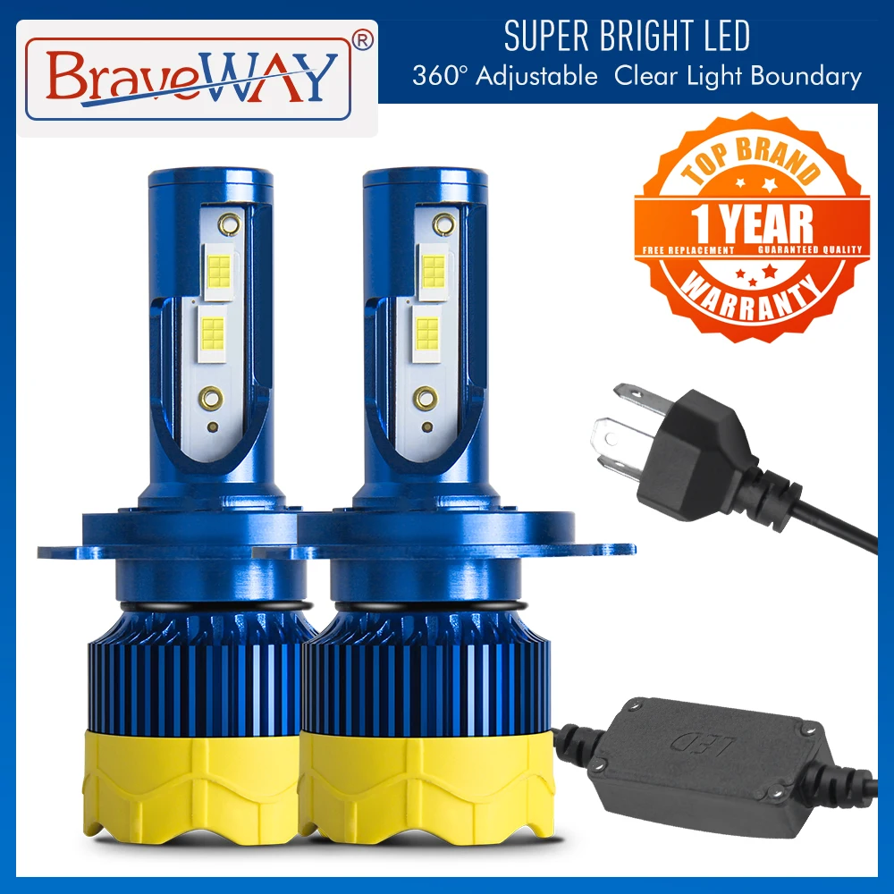 BraveWay H7 LED Canbus Автомобильная фара H4 лампы ближнего и дальнего света для мотоцикла