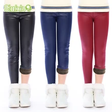 Узкие брюки-карандаш для маленьких девочек; леггинсы для маленьких девочек; зимние детские леггинсы из искусственной кожи; узкие брюки