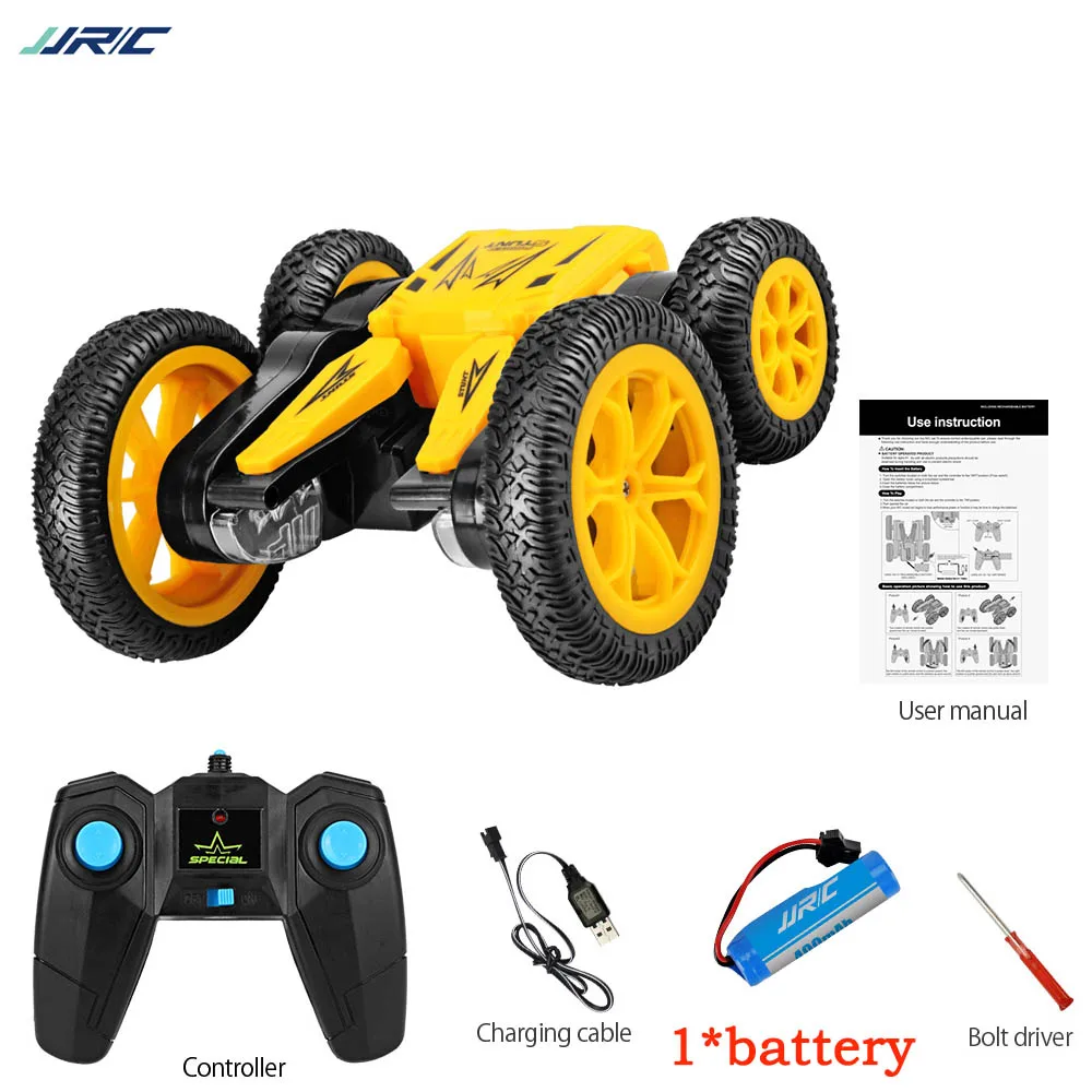 Q71-Yellow-1battery RC автомобиль 15 км/ч 4WD один ключ деформация Флип 360 ° трюк автомобиль Вращающийся Двухсторонний пульт дистанционного управления автомобиль для детей багги игрушки JJRC Q71 - Цвет: Q71-Yellow-1battery