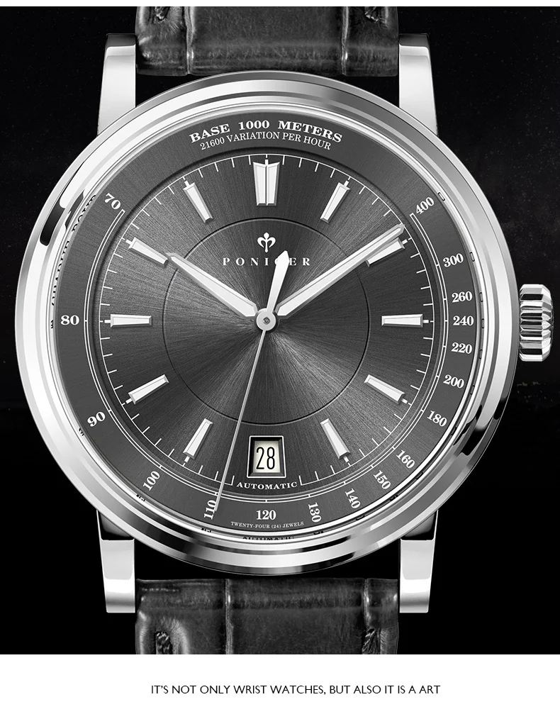 mens watches,man automatic wrist watch PONIGER vogue wristwatch 50m waterproof men business mechanical analog relogio masculino