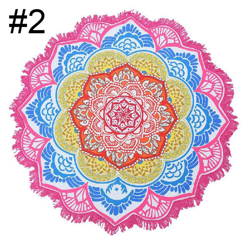 Round Beach Towel Yoga Blankets Diameter 150cm Yoga Mat with Flowers Pattern Indian Mandala Tapestry Picnic Mat Valentine's Day (8)
