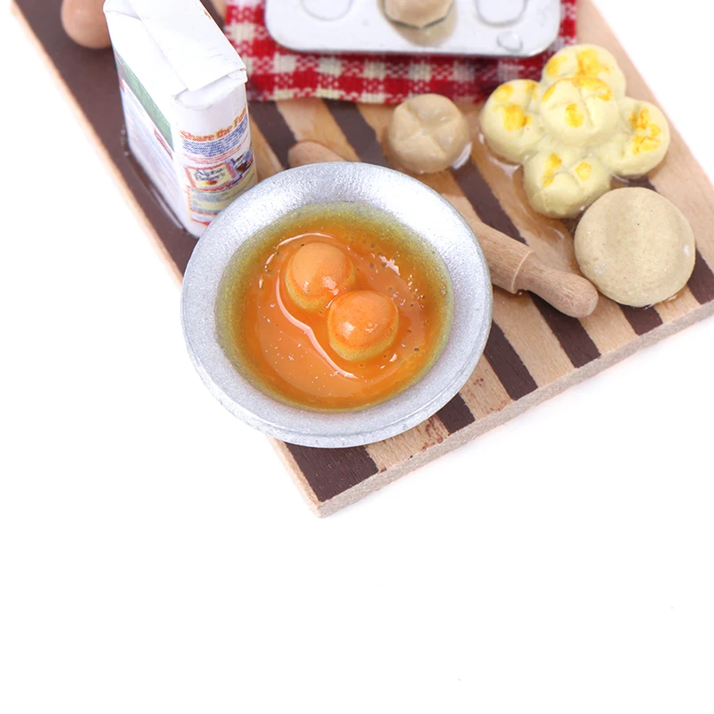 Красочные 1 набор 1/12 кукольный домик миниатюрная Кухня Еда яйца молоко хлеб на доске для детей ролевые игры столовая посуда