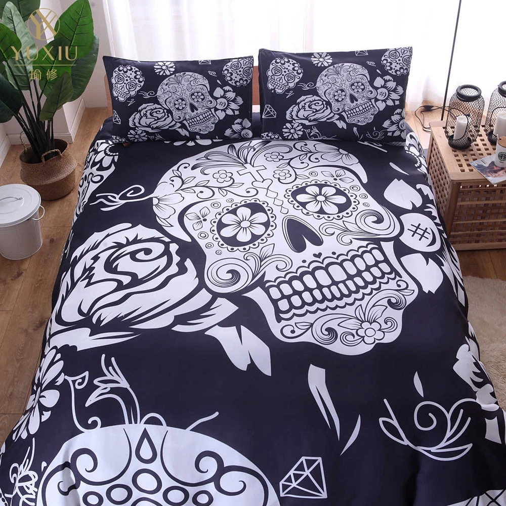 Yuxiu Bedding Sets 3d Skull Black White Duvet Covers Set Black Bed