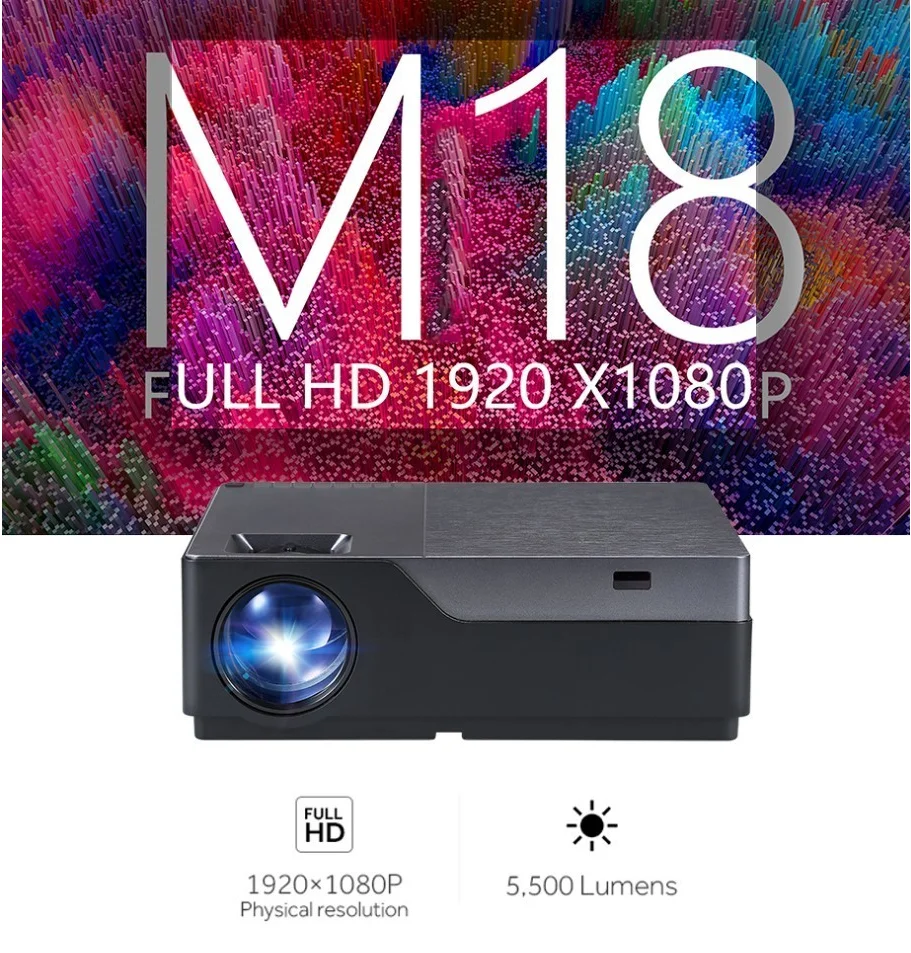 M18UP 5500 люмен 1920x1080 светодиодный мини-проектор 3D проектор для домашнего кинотеатра Full HD проектор Android 6,0 OS 1G+ 8G удаленный проектор