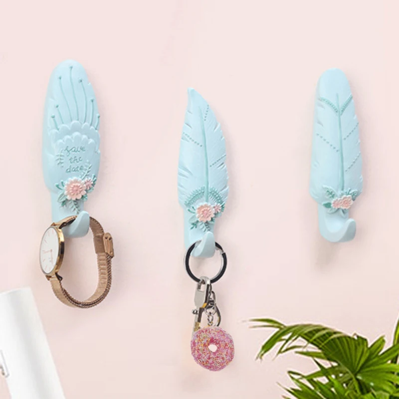 

G 1Pcs Falling Feather Hook For Household Kitchen Wall Door Decorative Hooks Hanger Key Bag Kitchen Bathroom Wall Hooks
