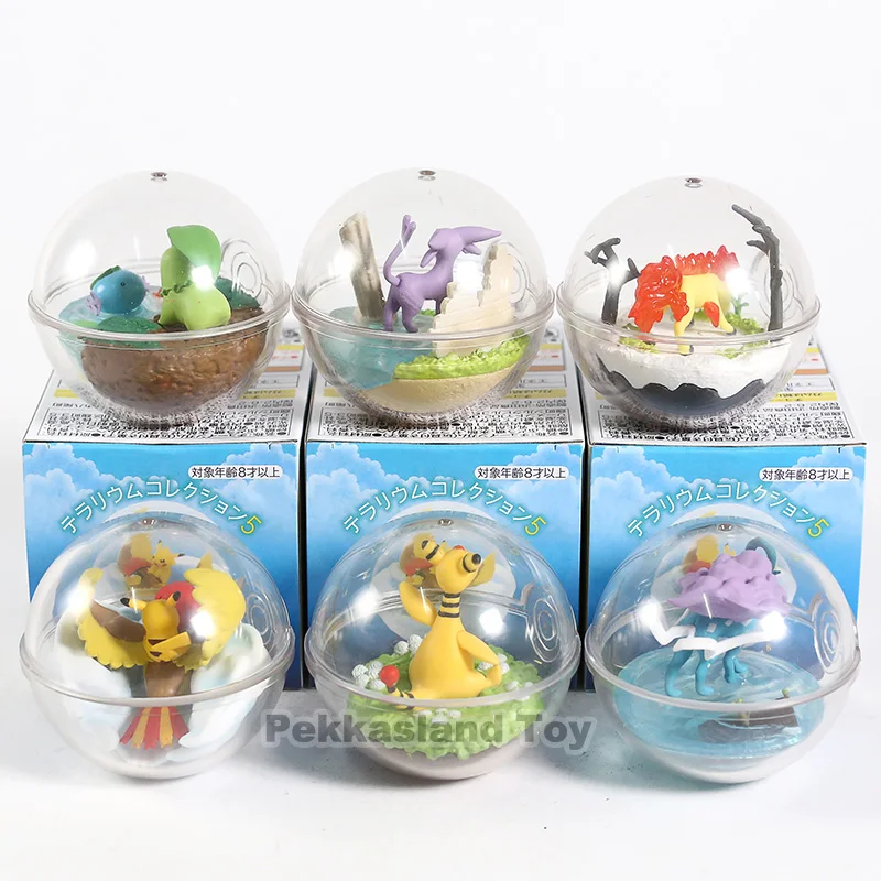 Новинка, 6 коробок/набор, прозрачный шар Pika Chikorita Articuno Eevee pkm, фигурки, игрушки, милая модель комнаты, украшение для детей