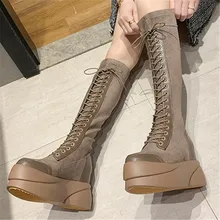 Женские сапоги, увеличивающие рост; высокие сапоги до колена из эластичной ткани; Новое поступление; женские модные пикантные высокие сапоги на платформе