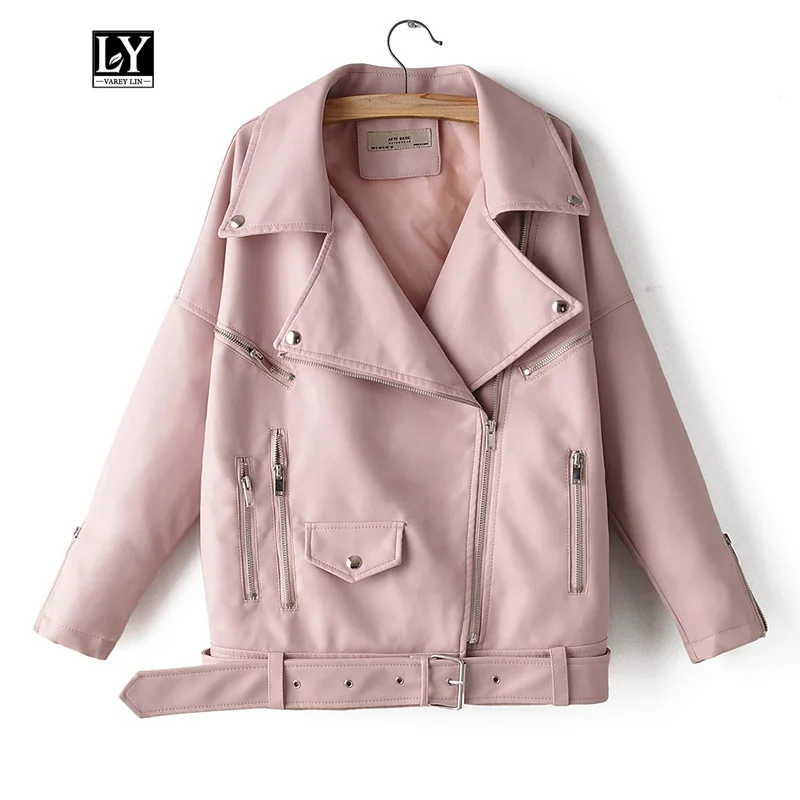 

Ly Varey Lin Autumn Women Faux Soft Leather Loose Jacket Coat Turndown Collar Zipper Pu Motorcycle Street Outerwear With Belt