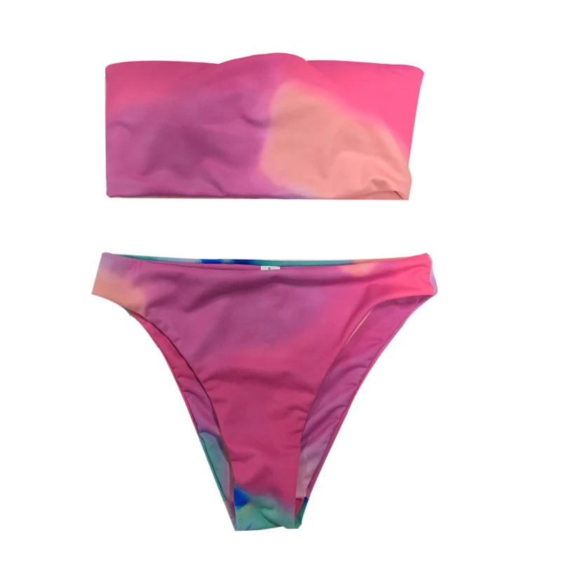 Женский раздельный купальник с чашками пуш ап розовый купальный костюм из двух