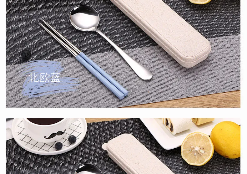 Manufacturers Direct Selling Portable Tableware Outdoor Tableware Spoon Chopsticks Set Stainless Steel Students Tableware Two-Pi