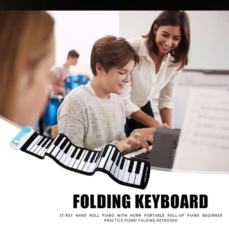 Портативная 37 клавишная клавиатура для фортепиано, силиконовая гибкая складная клавиатура для фортепиано без аккумулятора, музыкальный инструмент