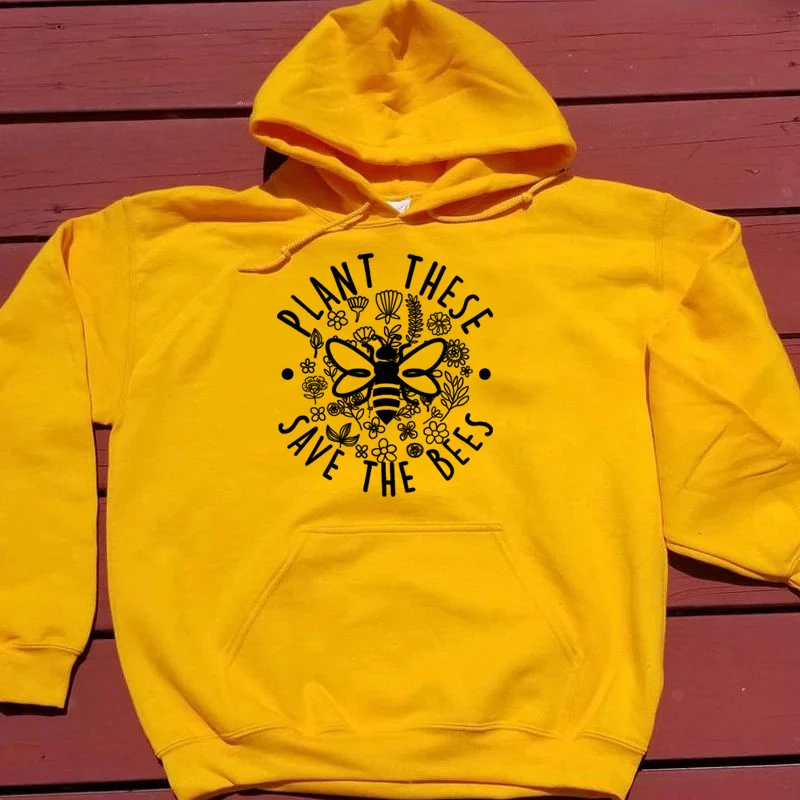 Растение этих save the bees Графический забавные женские модные толстовки слоган Чистый хлопок гранж пуловеры tumblr young street style топы - Цвет: Yellow-black txt